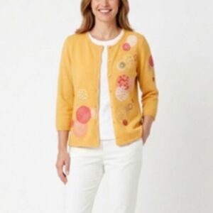 Susan Bristol Women's NWOT Yellow Beaded Embellished 3/4 Sleeve Cardigan Size M